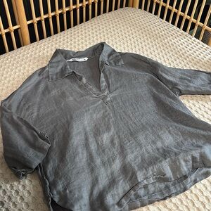 ZARA 100% Linen V Neck Blouse • Medium